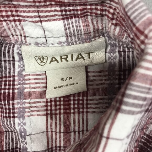 Ariat Shirt Womens Small Red White Plaid Western Pearl Snap Long Sleeve Cowboy - Picture 2 of 9